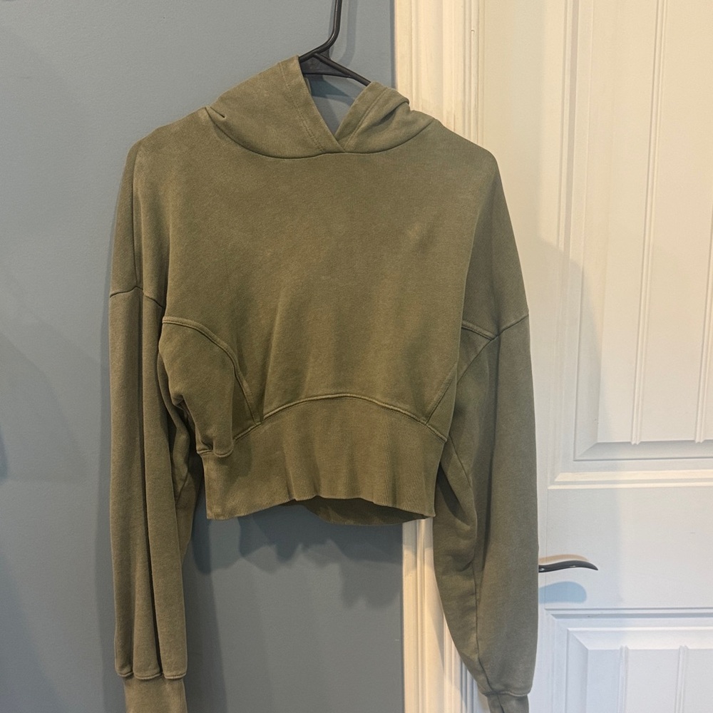 Olive Green Cropped Hoodie